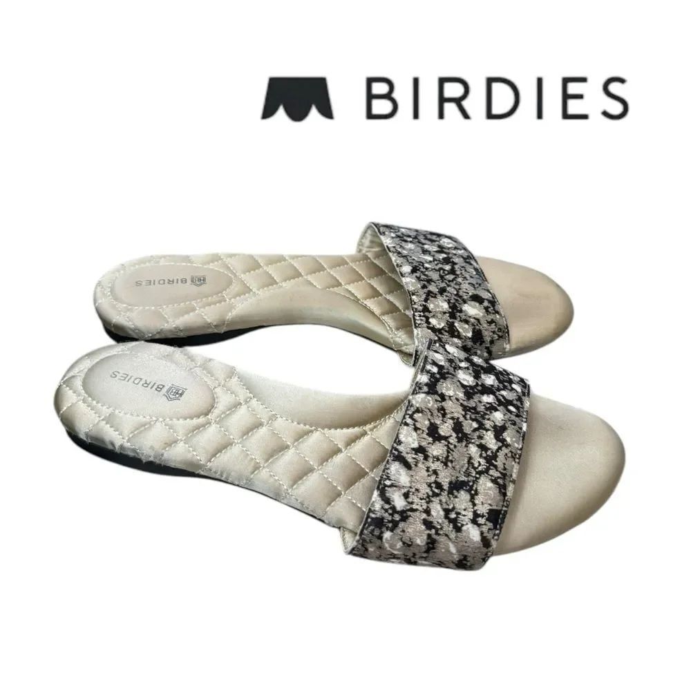 Birdies Sparrow Silver Shadow Calf Hair Slide Sandals 8